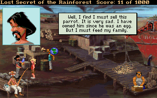 Lost Secret of the Rainforest (DOS) screenshot: Polly wanna cracker?