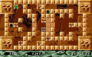 Stone Age (Amiga) screenshot: Level 25 - selecting a block to move