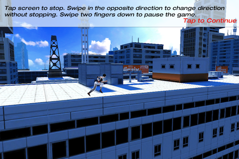 Mirror's Edge (iPhone) screenshot: A quick tutorial on the controls of the game.