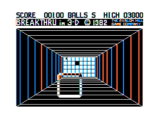 3-D Brickaway (TRS-80 CoCo) screenshot: At first brick strike color changes