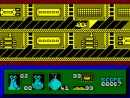 I-Alien (ZX Spectrum) screenshot: Alien has died because he/she cannot cross that white patch