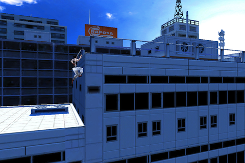 Mirror's Edge (iPhone) screenshot: Walls? Not a problem for our hero.