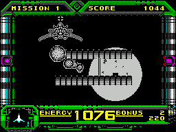 Galaxy Force II (ZX Spectrum) screenshot: Not sure if this thing is friend or foe. Tried shooting it anyway