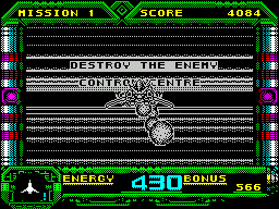 Galaxy Force II (ZX Spectrum) screenshot: Just left the final corridor on level 1 and up comes this message
