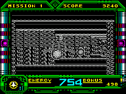 Galaxy Force II (ZX Spectrum) screenshot: Now the corridor starts to twist left and right and it becomes really hard to see the ship