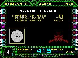 Galaxy Force II (ZX Spectrum) screenshot: There follows an end of level statement, then all the scores get added together