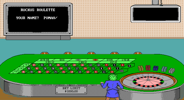 Ruckus Roulette (DOS) screenshot: Specify the player's name