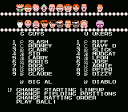 Dusty Diamond's All-Star Softball (NES) screenshot: Roster Menu