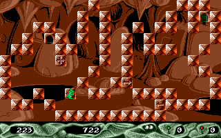 Stone Age (Amiga) screenshot: Level 33 - using a multi-directional block