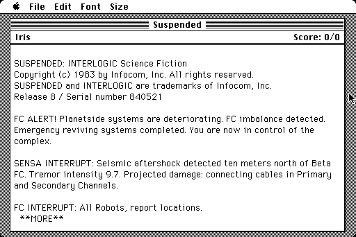 Suspended (Macintosh) screenshot: Title / game load