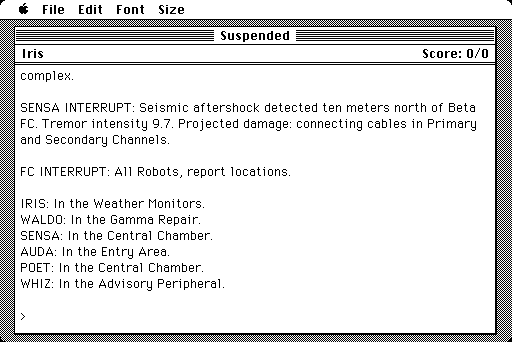 Suspended (Macintosh) screenshot: Game start - Robots I control