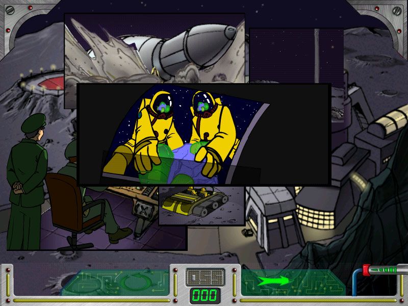 Spy Kids Learning Adventures: Mission: Man In The Moon (Windows) screenshot: Story intro -- a mysterious shuttle crashes near the moonbase
