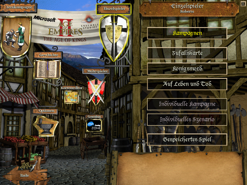 Age of Empires II: The Age of Kings (Windows) screenshot: Main menu (German version)