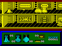 I-Alien (ZX Spectrum) screenshot: Alien's only weapon is the goo he spits out. This kills most enemies but costs energy