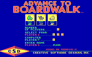 Advance to Boardwalk (DOS) screenshot: Main Menu.