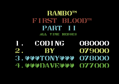 Rambo: First Blood Part II (Commodore 64) screenshot: Title screen