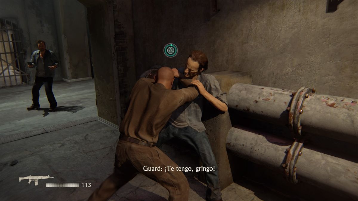 Uncharted 4: A Thief's End (PlayStation 4) screenshot: Tackled by one of the guards