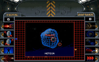 Whale's Voyage II: Die Übermacht (DOS) screenshot: Scanning a meteor on the tactical map.
