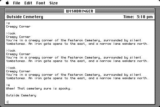 Wishbringer (Macintosh) screenshot: Leaving Cemetery
