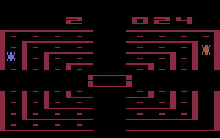 Dodge 'Em (Atari 2600) screenshot: Collect the dots, but avoid crashing!