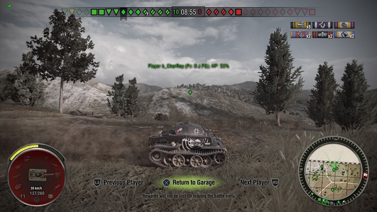 World of Tanks: Bonus German Tank! (PlayStation 4) screenshot: Side camera view while dashing through the grassy terrain