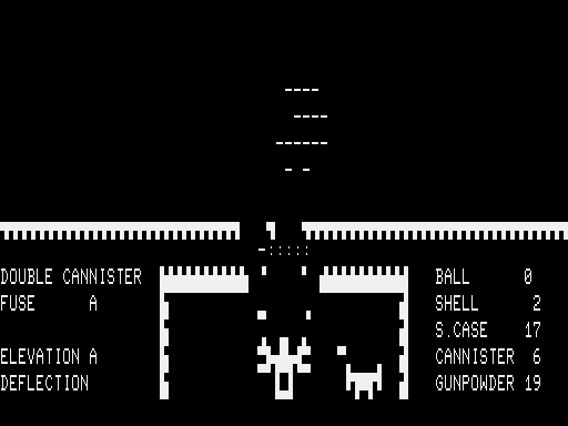 Guns of Fort Defiance (TRS-80) screenshot: One last close in Double Can shot for max damage point blank... Fire!