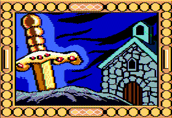 Arthur: The Quest for Excalibur (Apple II) screenshot: Excalibur and the stone