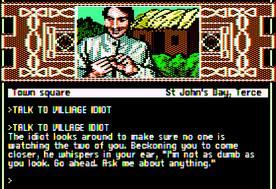 Arthur: The Quest for Excalibur (Apple II) screenshot: Town square