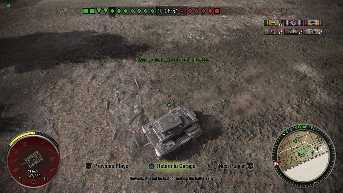 World of Tanks: Bonus German Tank! (PlayStation 4) screenshot: Top-down view of the tank