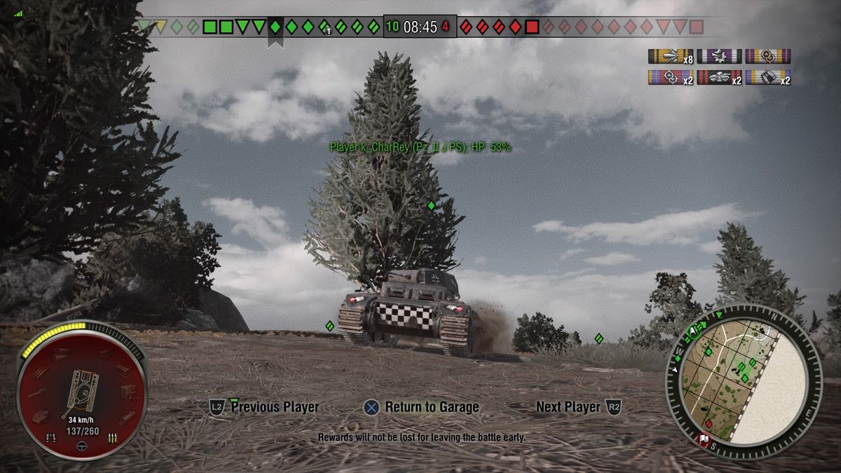 World of Tanks: Bonus German Tank! (PlayStation 4) screenshot: View of the front checkered pattern from the ground camera in front of the tank