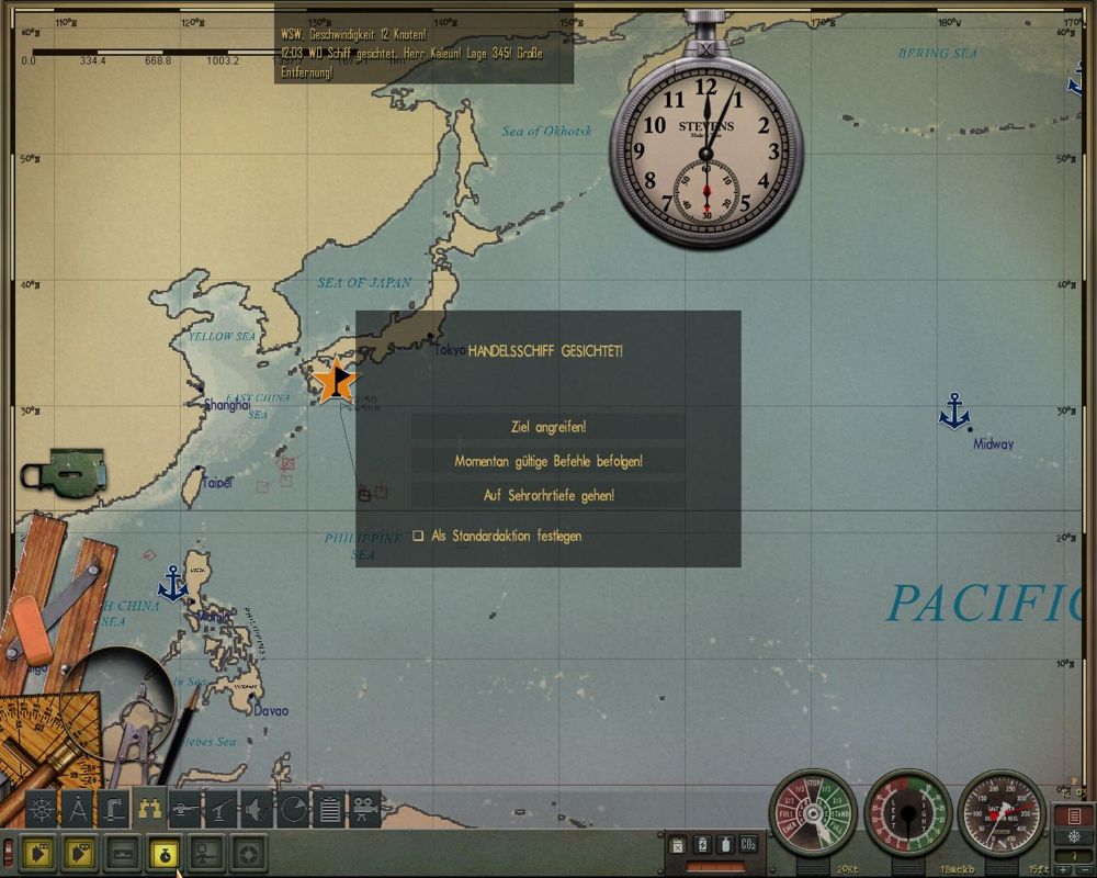 Silent Hunter: Wolves of the Pacific (Windows) screenshot: Enemy Cargo ship sighted