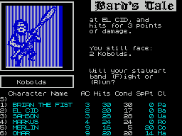 Tales of the Unknown: Volume I - The Bard's Tale (ZX Spectrum) screenshot: At the end of the round the party has the option to fight or to flee