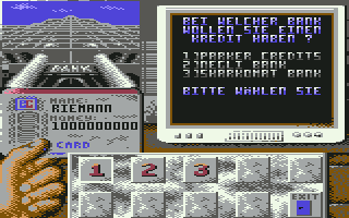 Inve$t (Commodore 64) screenshot: Which bank to ask for a credit?