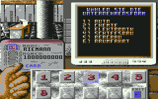 Inve$t (Commodore 64) screenshot: The different industries available in the game