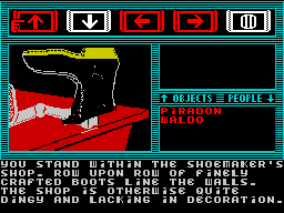Majik (ZX Spectrum) screenshot: Moving ahead Piradon enters the shoemakers shop