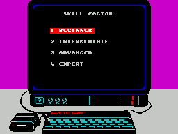 Snow Strike (ZX Spectrum) screenshot: Before any flight the player is asked for their skill level ....