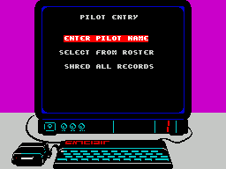 Snow Strike (ZX Spectrum) screenshot: The player has the option of creating a new pilot or loading a new one