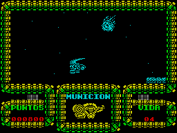 Meganova (ZX Spectrum) screenshot: If the player survives the ships and the asteroids then there's some scenery that looks interesting a bit further on