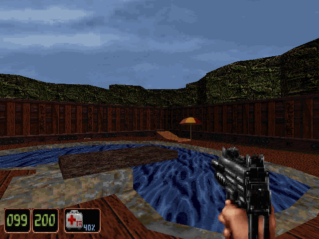 Twin Dragon (DOS) screenshot: A swimming pool (Level 1).