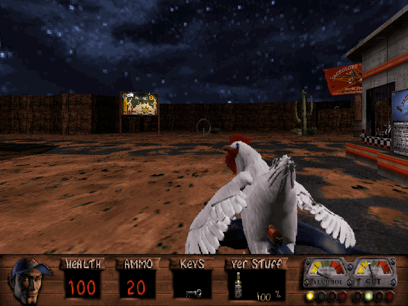 Redneck Rampage Rides Again (DOS) screenshot: I am sorry chicken, hope you don't feel too much discomfort.