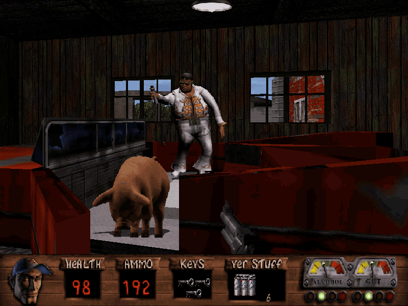 Redneck Rampage Rides Again (DOS) screenshot: The king is alive!