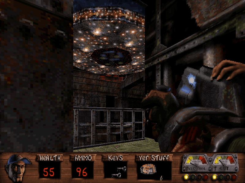 Redneck Rampage Rides Again (DOS) screenshot: Alien craft at alien base