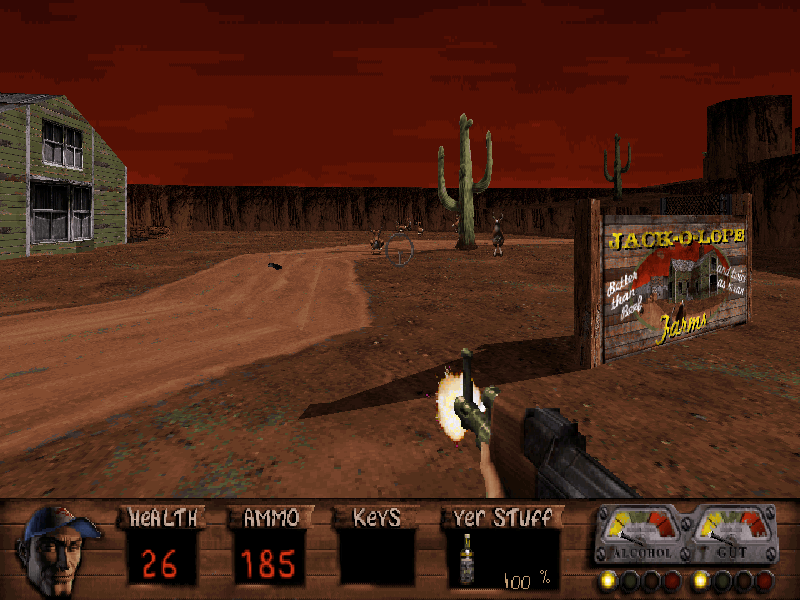 Redneck Rampage Rides Again (DOS) screenshot: You can't get me! Eat this mutants