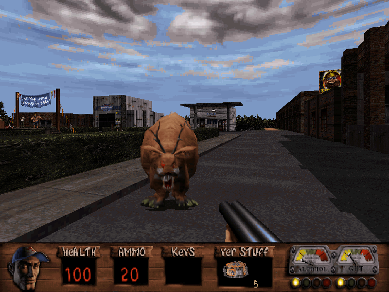 Redneck Rampage Rides Again (DOS) screenshot: This creature looks really scary