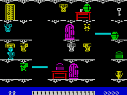 Moonlight Madness (ZX Spectrum) screenshot: Its a floating platform screen, only when the player enters they float to a position and then stay there. How to make them move again?
