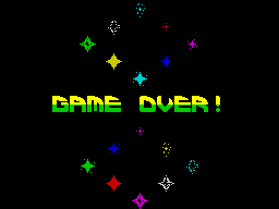 Draconus (ZX Spectrum) screenshot: Game Over. Seems a bit gleeful that the game has won doesn't it. From here the player is taken to the game's title screen