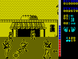 The A-Team (ZX Spectrum) screenshot: These big guys do lots of damage. They actively avoid the target sights while they shoot back