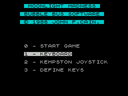 Moonlight Madness (ZX Spectrum) screenshot: This is the game's main menu