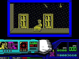 Techno Cop (ZX Spectrum) screenshot: This bag of tools is worth 1000 points - kneel down to collect