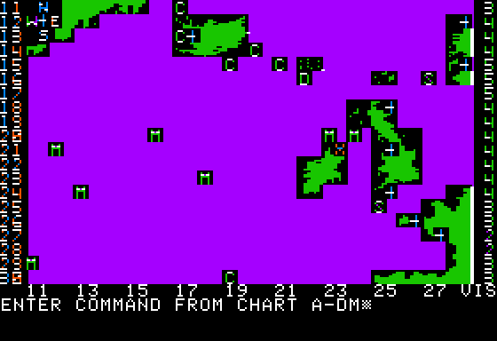 Computer Bismarck (Apple II) screenshot: Battle map for game play - DM for done moving